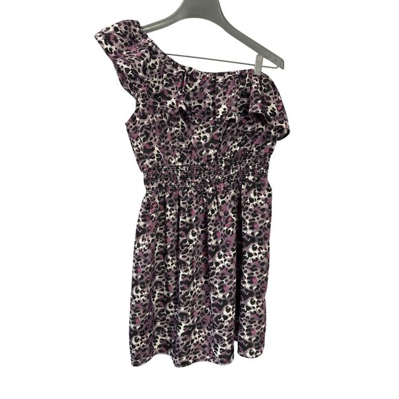 Y2K Lipstick One Shoulder Ruffle Leopard Print Mini Dress Smocked Waist Womens S - Picture 1 of 6